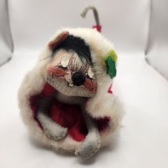 Vintage Annalee Mobilitee 1965 Happy Mouse In Red Stocking Holly 9" - Picture 1 of 6